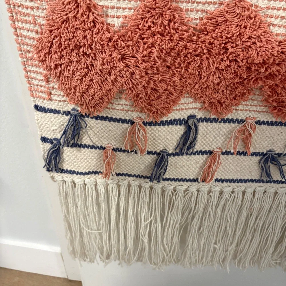 Boho Woven Wall Hanging Tassel Fringe Shaggy Diamond Tufted Textile Art 28x48
